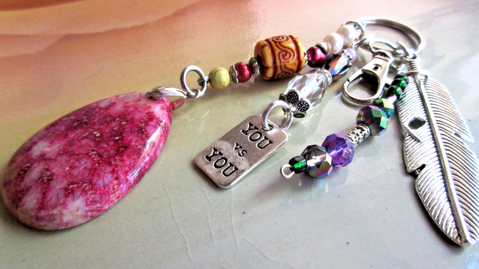 Positive Affirmation, Nipomo Key Ring, Purse Zipper, Pull & Clip 8.5 inches