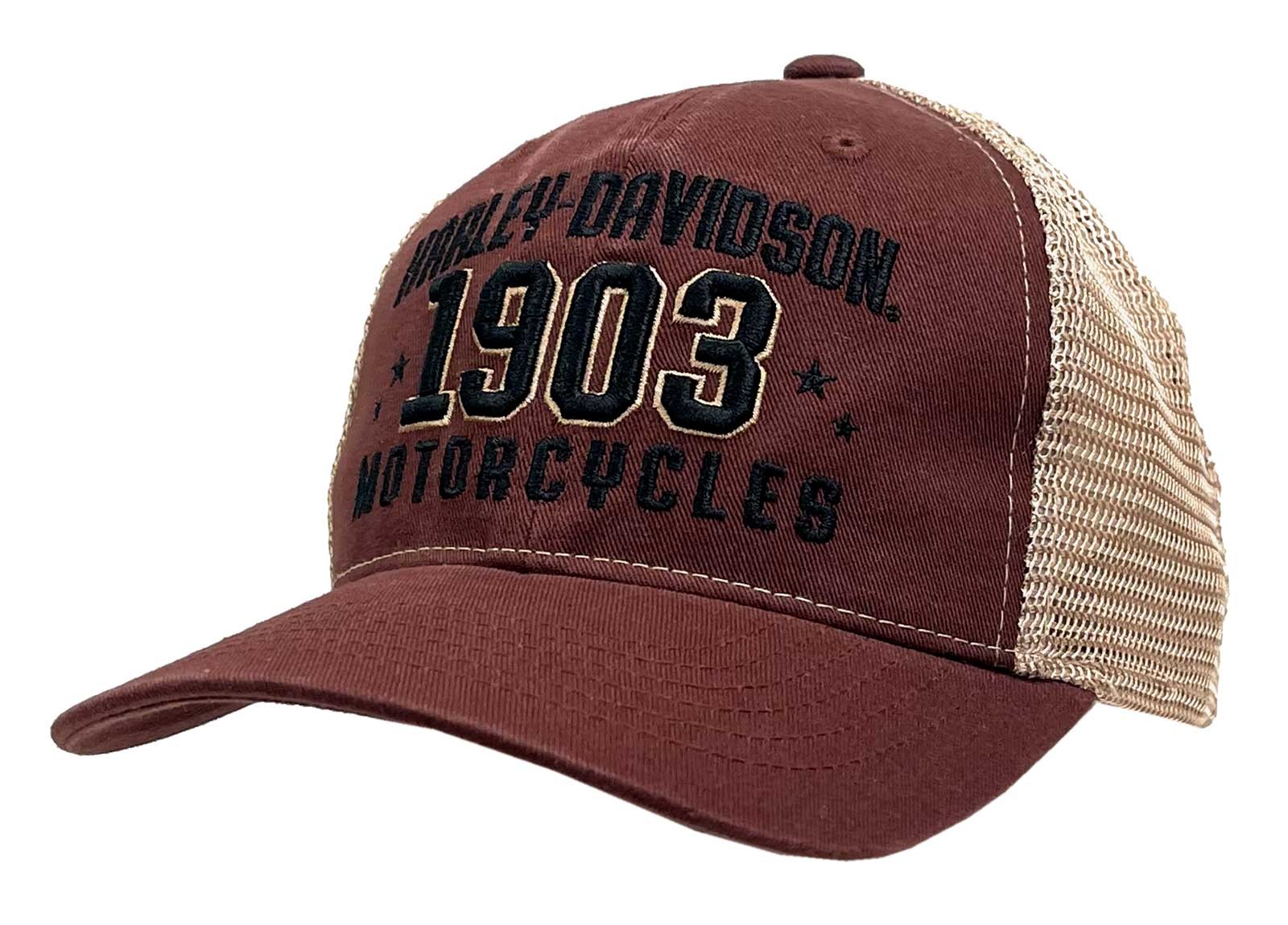 Harley-Davidson Men’s Greased 1903 Adjustable Snapback Mesh Trucker Hat – Rust
