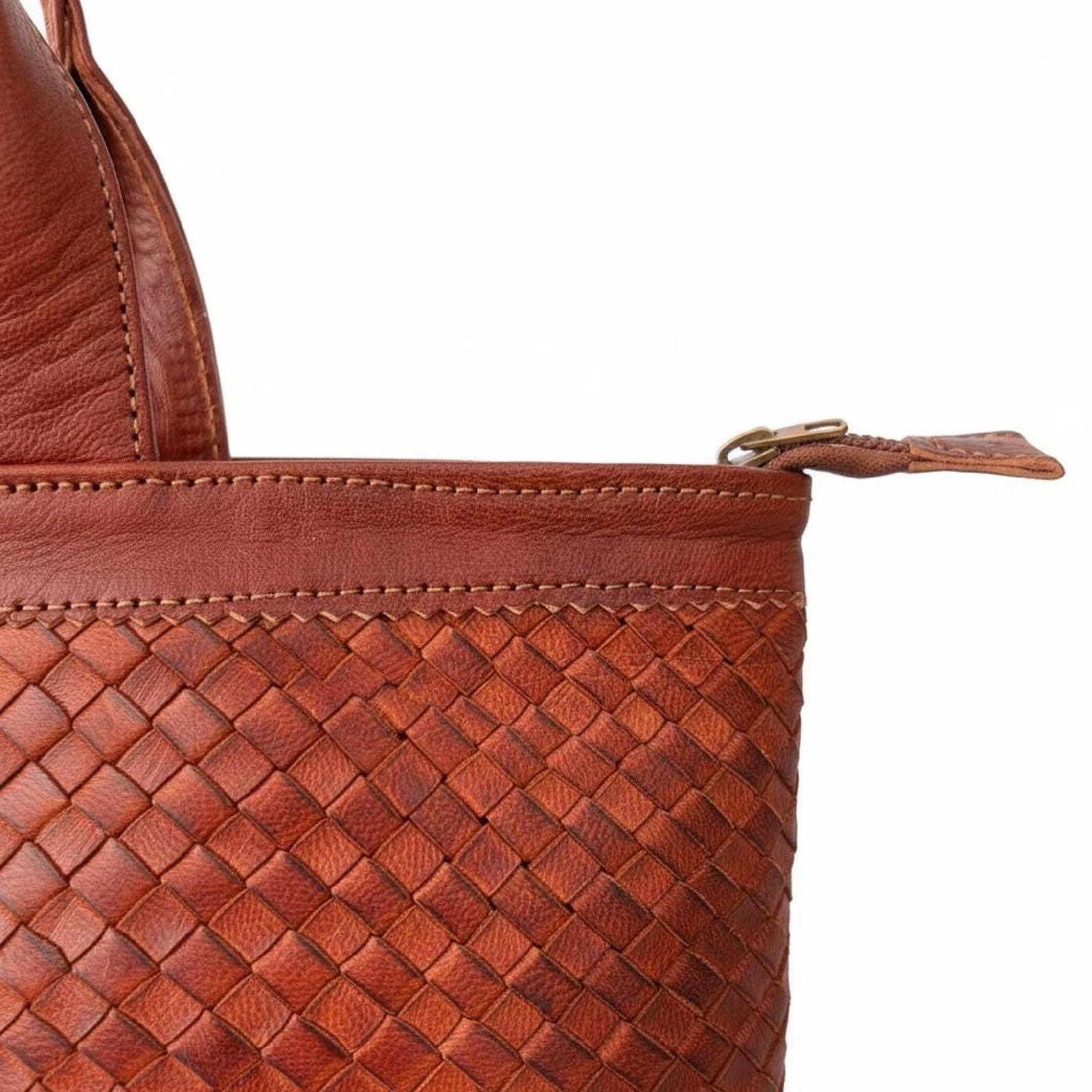 Handmade Moroccan Leather Bag | Braided Leather Tote | Marrakech Artisan Bag | L