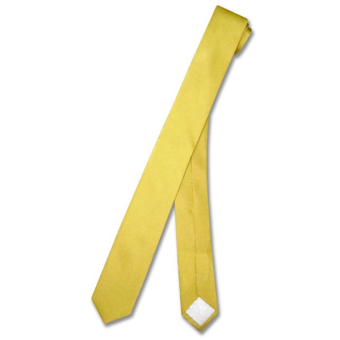 COVONA Narrow NeckTie EXTRA Skinny GOLD Color Thin Men’s Neck Tie 1.5″ Wide