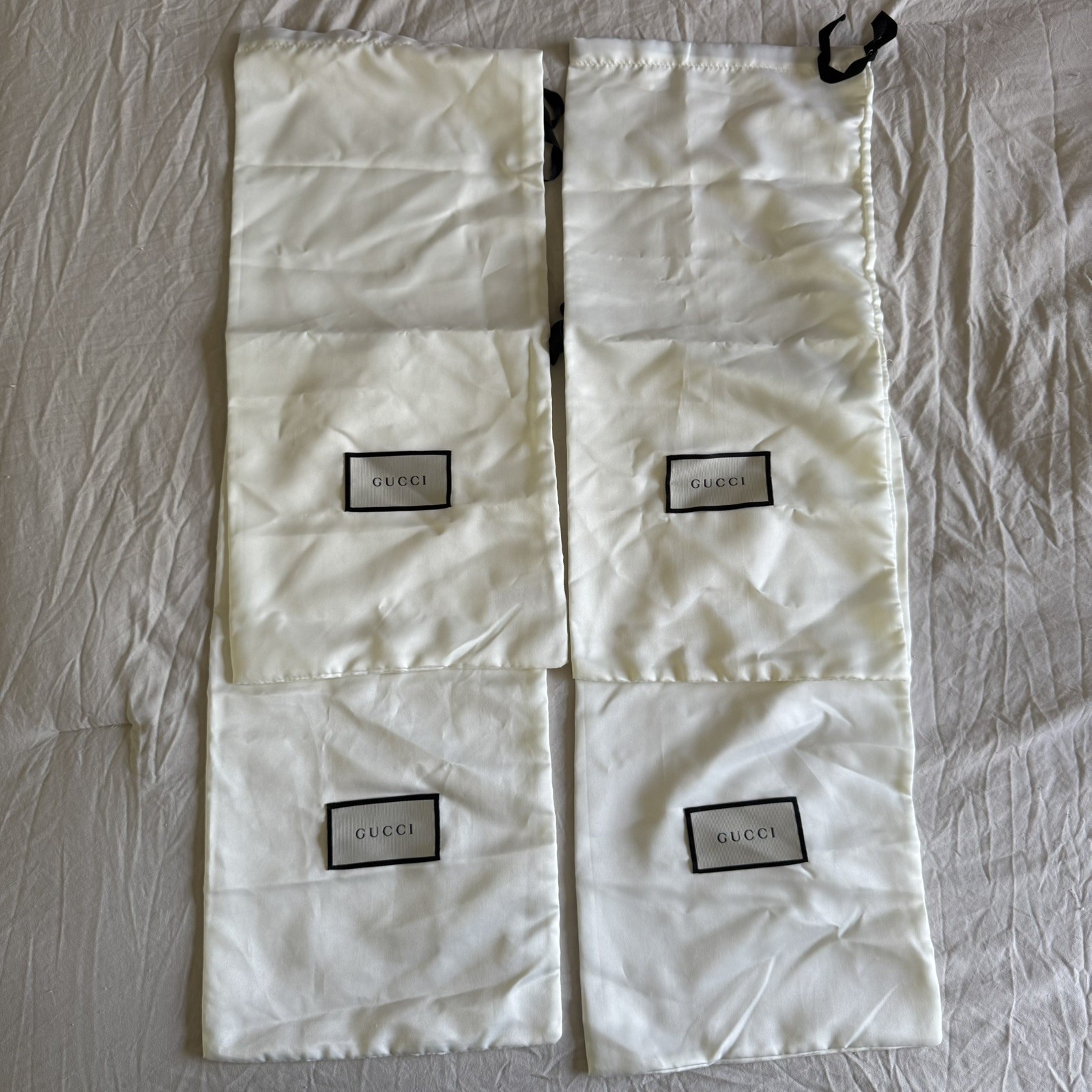 GUCCI Dust Bag lots of 4 / Shoe Bag Storage Cover Logo – 8” X 17” – White