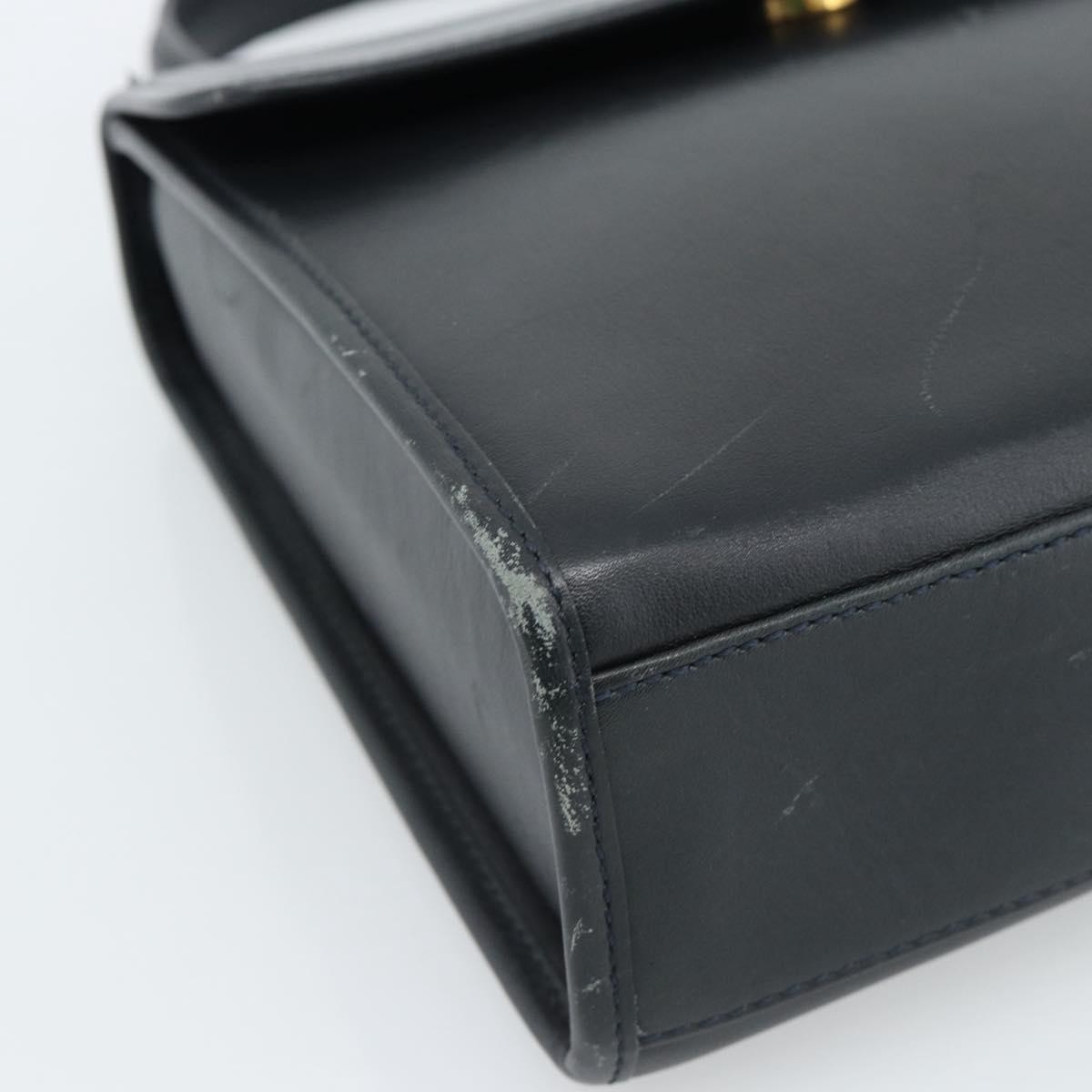 CELINE Hand Bag Leather Black Gold Auth 185125