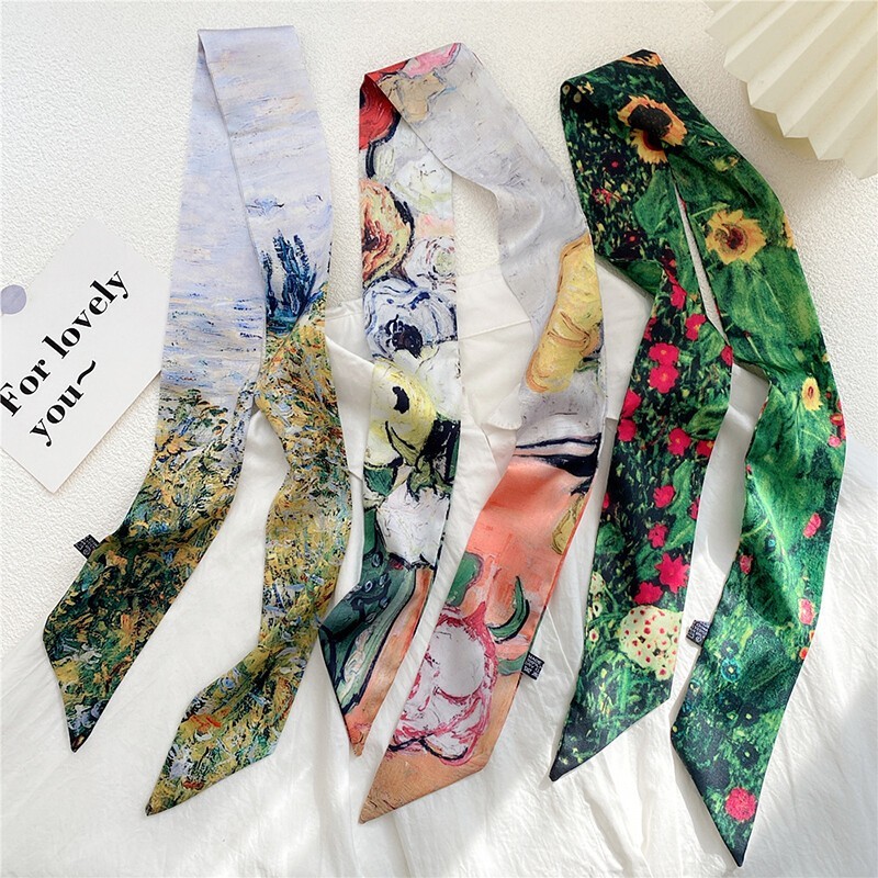 Floral Skinny Satin Scarf / Head Scarves / Skinny tie / Handbag handle wrap New