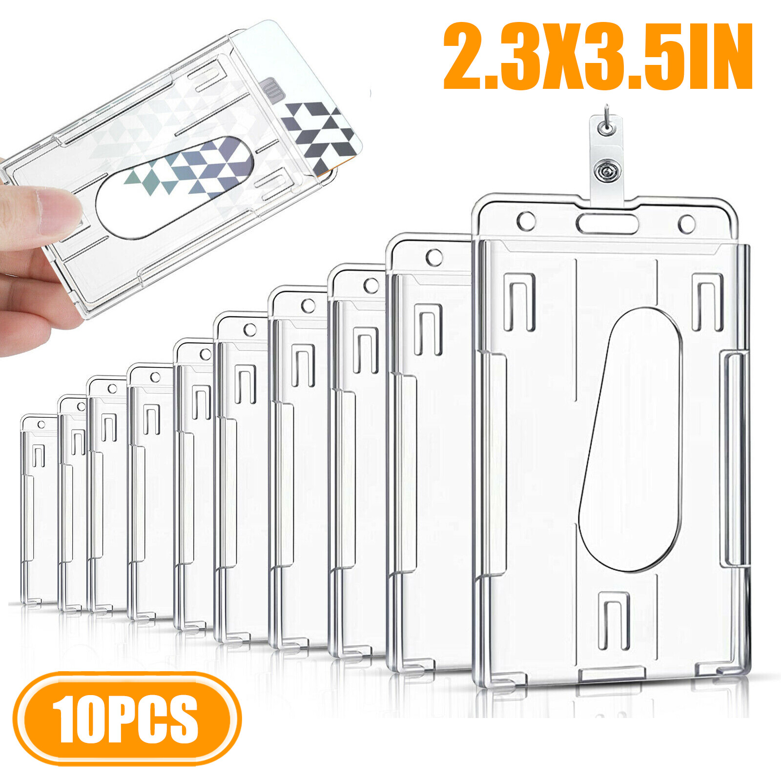 10Pcs ID Card Badge Holder Hard Plastic Protector Vertical Clear Protective Case