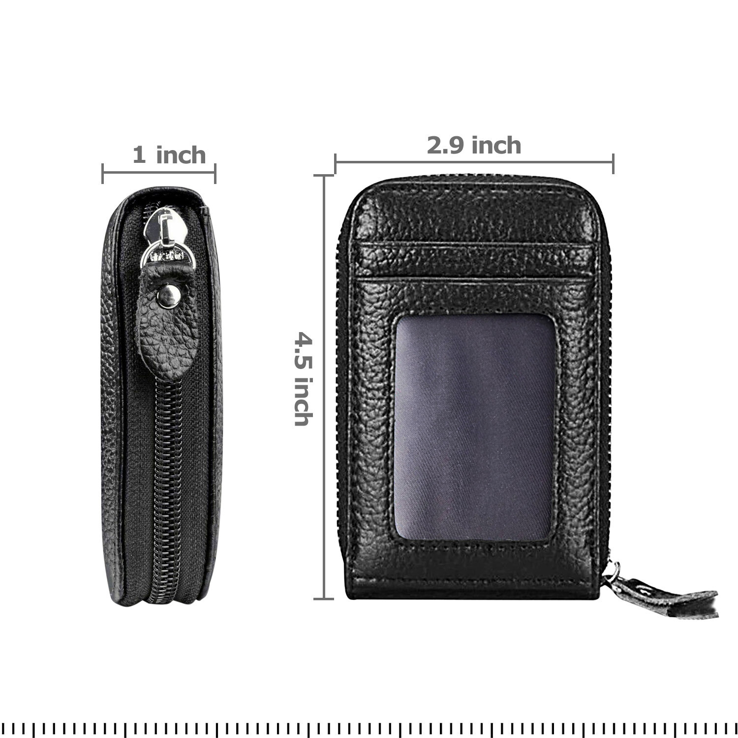 Genuine Leather Men Women Wallet Credit Card Holder RFID Blocking Zipper Pocket