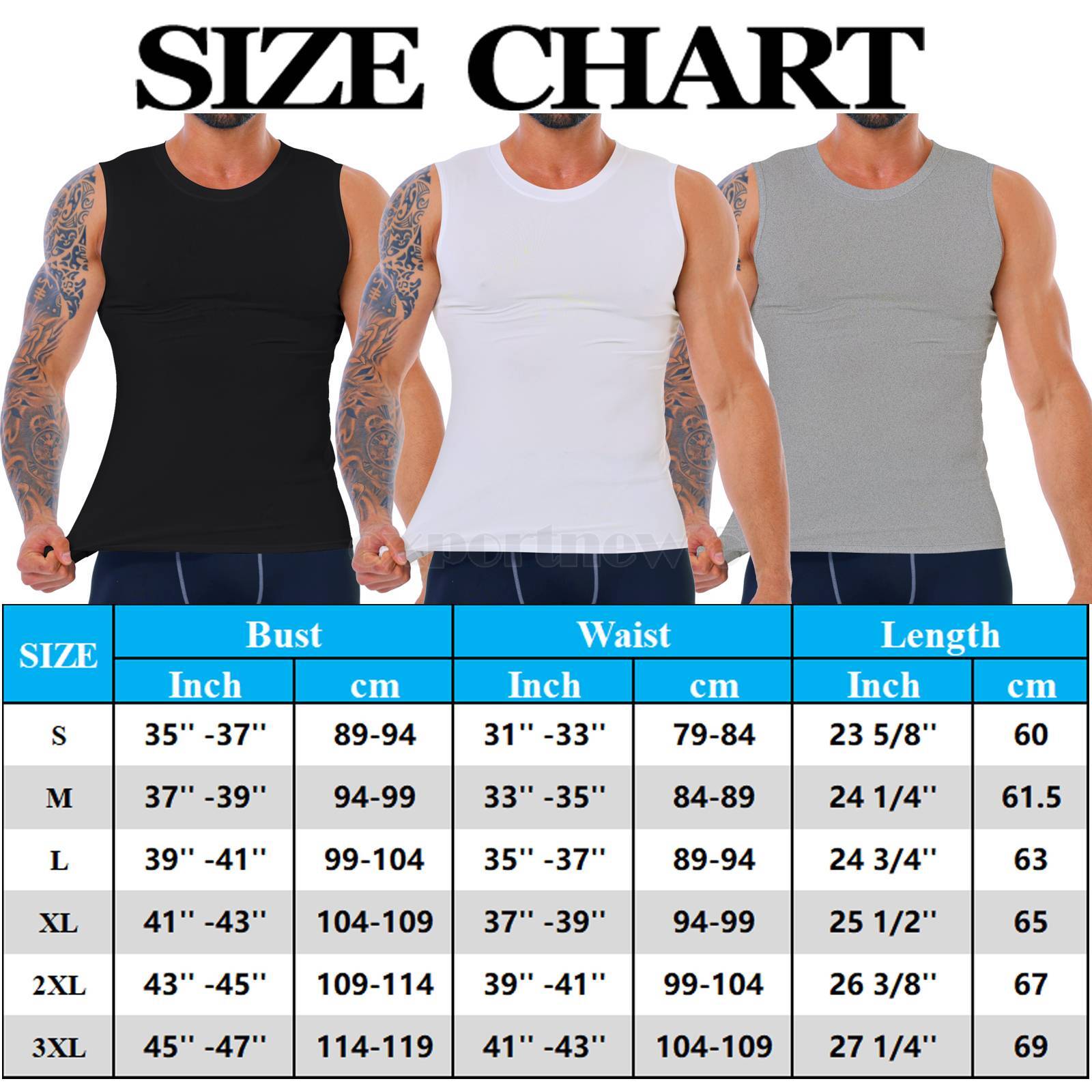 3PCS Mens Compression Sport Vest Tight Tank Base Layer Sleeveless Top Singlet