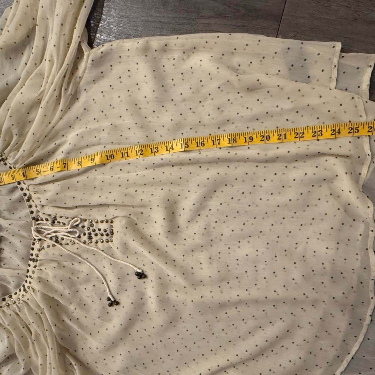 Vintage Y2K cream polka dot boho blouse black studs sequins and beading size 2xl
