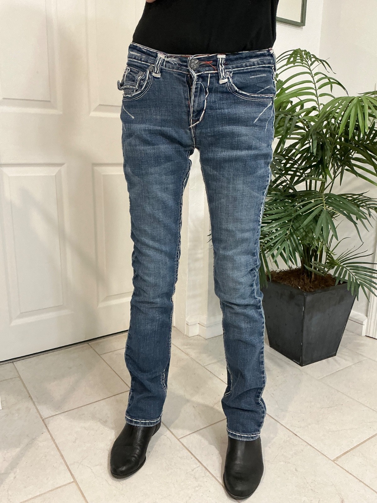 Women’s Laguna Beach Jeans MD2021P Boot Cut Embroidered Thick Stitch 29×32