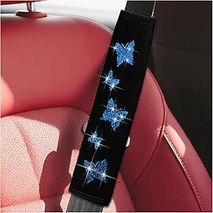 2PCS Car Seat Belt Covers, Polyester Fiber Vehicle Seatbelt Cushio Color: Blue