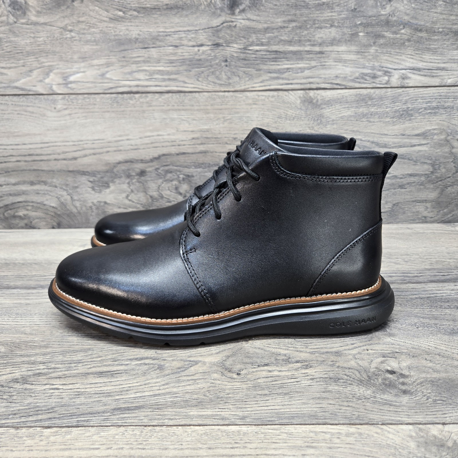 Cole Haan Men’s Chukka Grand + Plus Ultra Leather Boots Black Leather Dress New