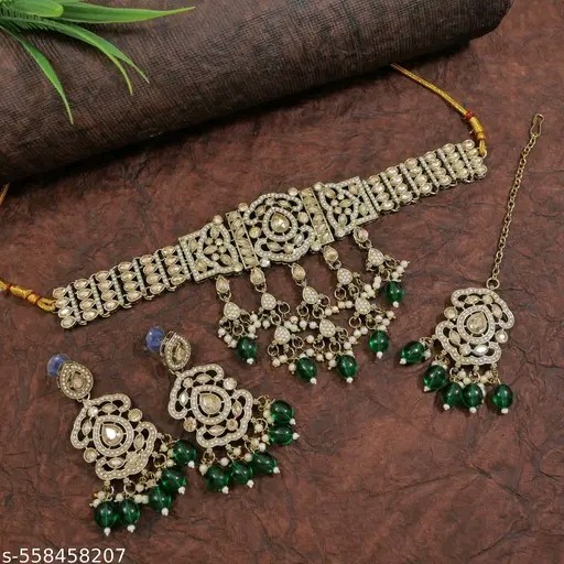 Indian Bollywood Gold Plated Kundan Choker Bridal Necklace Earrings Jewelry Set