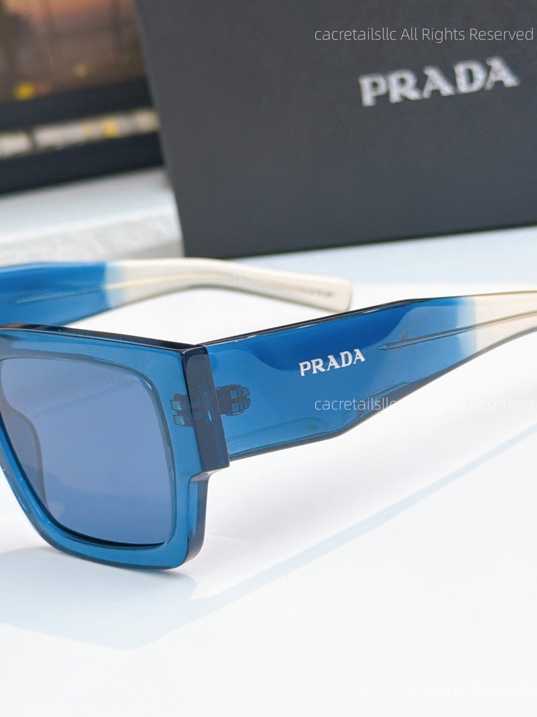 Prada SPR B17 Sunglasses for Women/Men Square Authentic Blue Frame Lenses w/ Box