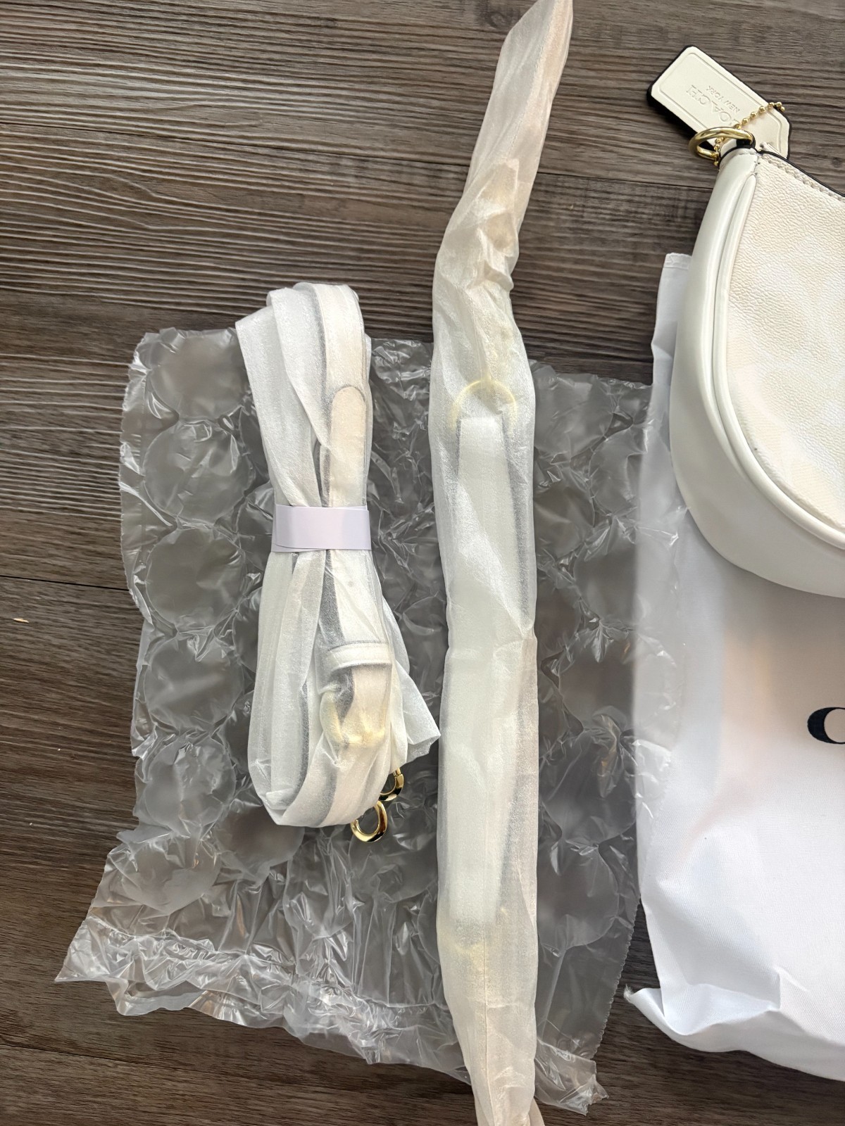Brand New White Coach Purse with Gold Accents