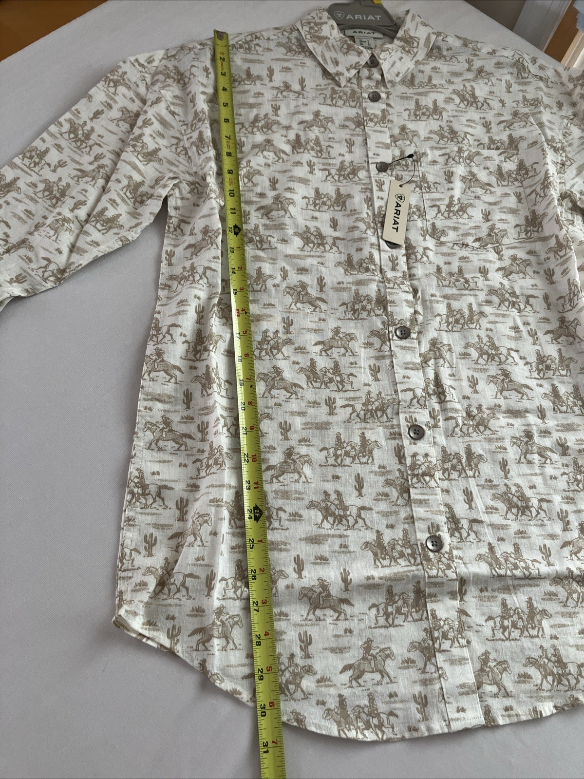 Ariat Horse Print Shirt Womens Small Western Linen Blend Button Up Layering NWT