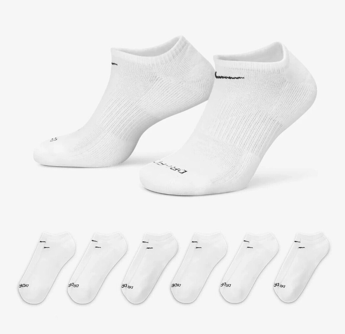 Nike 6-pack Everyday Plus Cushion No-Show Socks Women 10-13, Men 8-12 White