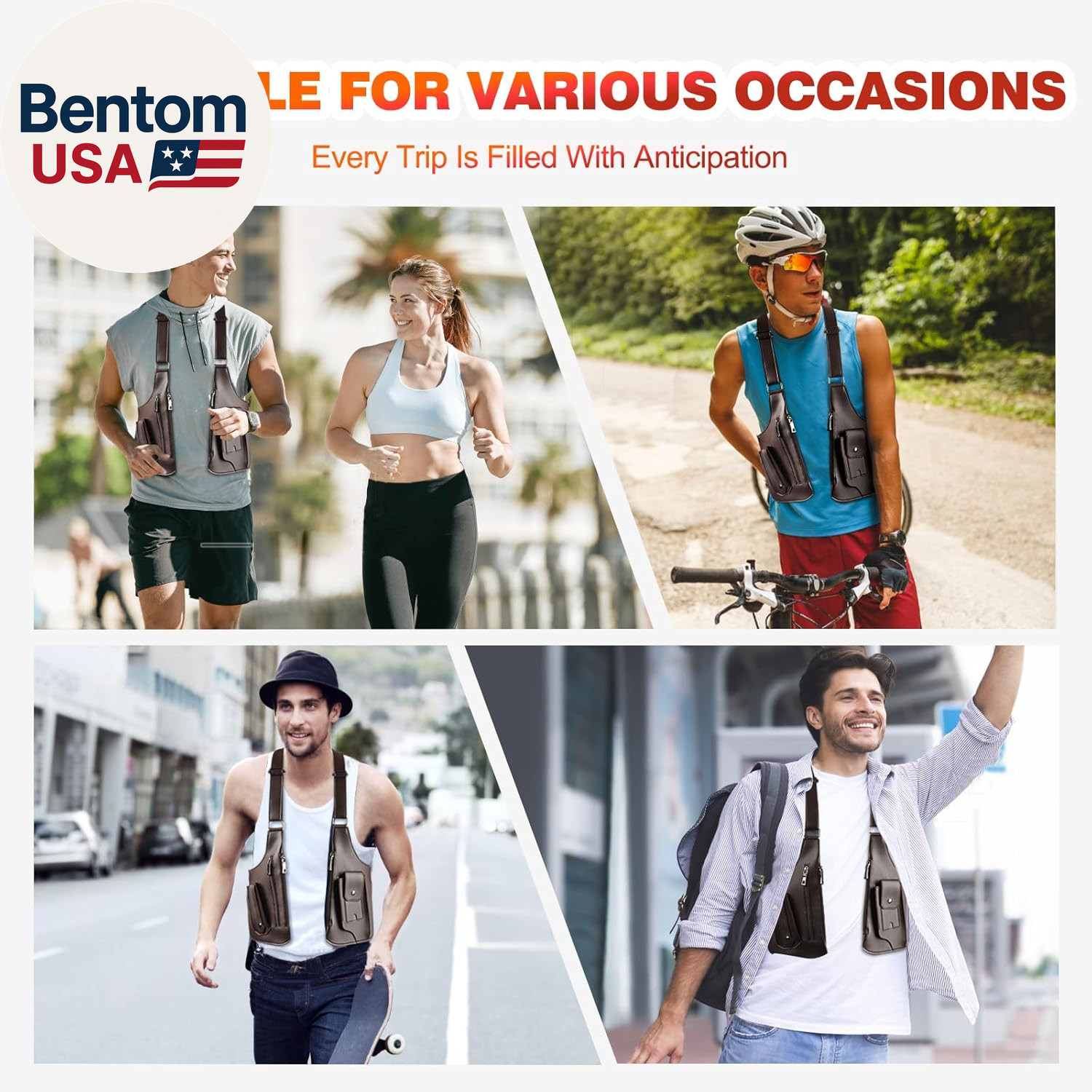 Double Shoulder Armpit Bag for Men, Anti-Theft Hidden Adjustable Strap Holster,