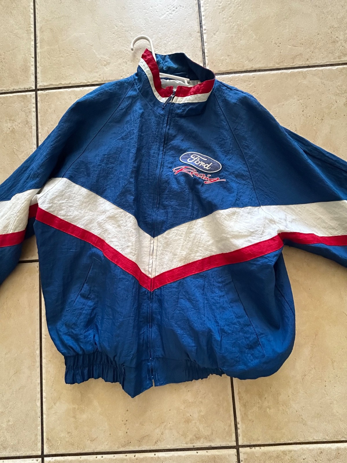 Vintage 90s Track Gear Ford Racing Jacket Mens Large Blue Nylon Windbreaker