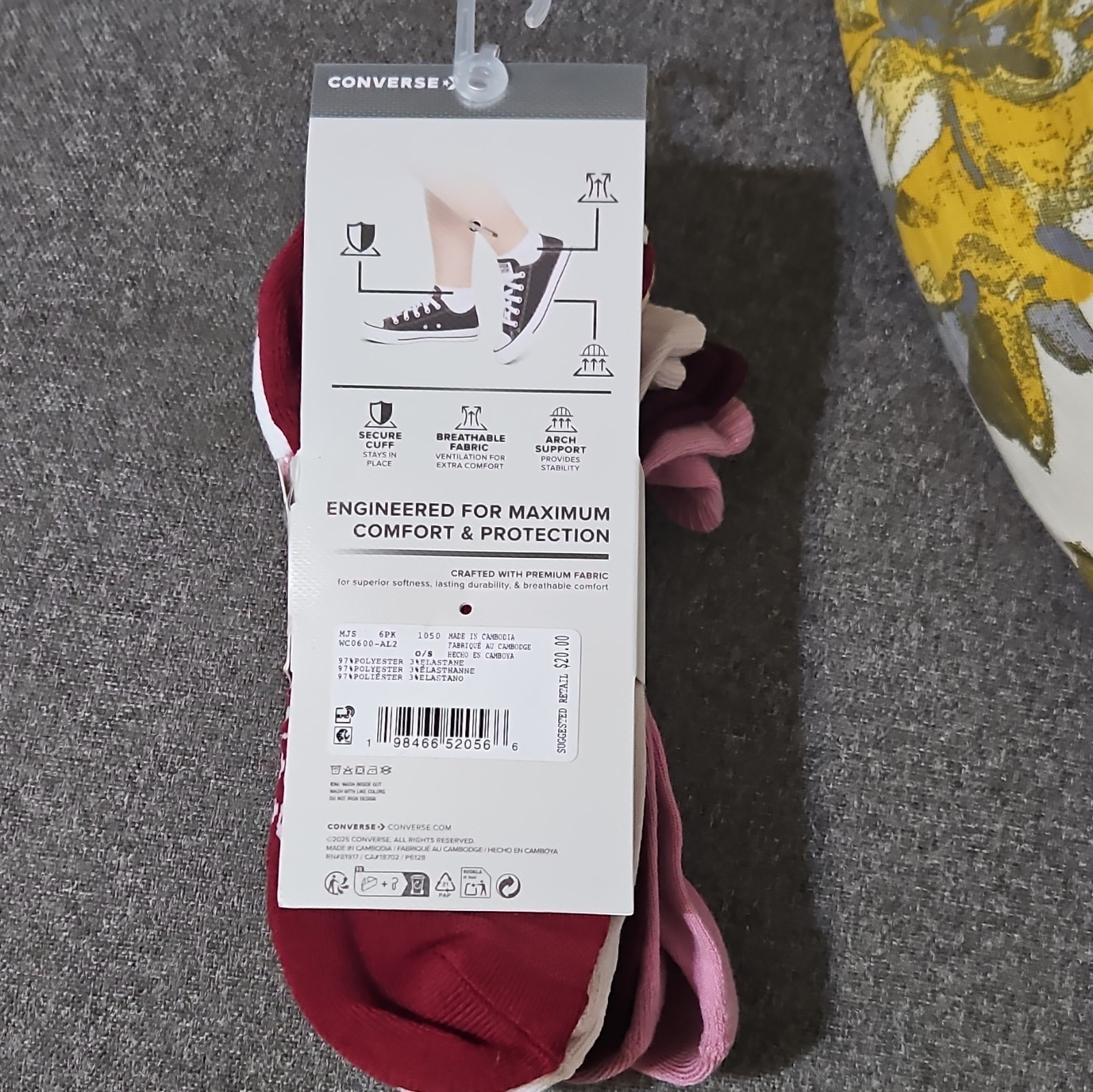 Converse All Star Women’s No-Show Socks 6 Pair Pack Size 6-10 Pink/White
