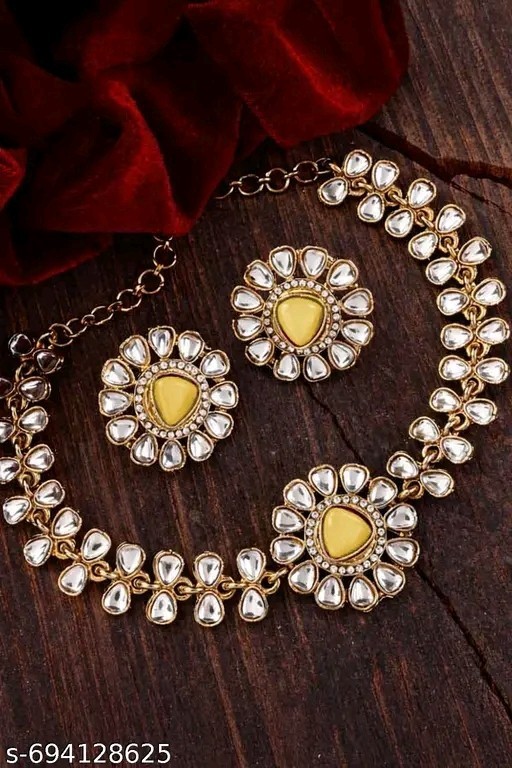Indian Bollywood Gold Plated Kundan Choker Bridal Necklace Earrings Jewelry Set