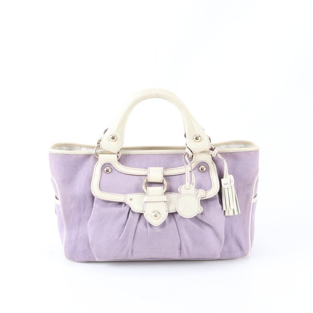 CELINE Boogie Bag Handbag Leather Canvas Purple White Vintage Auth From Japan