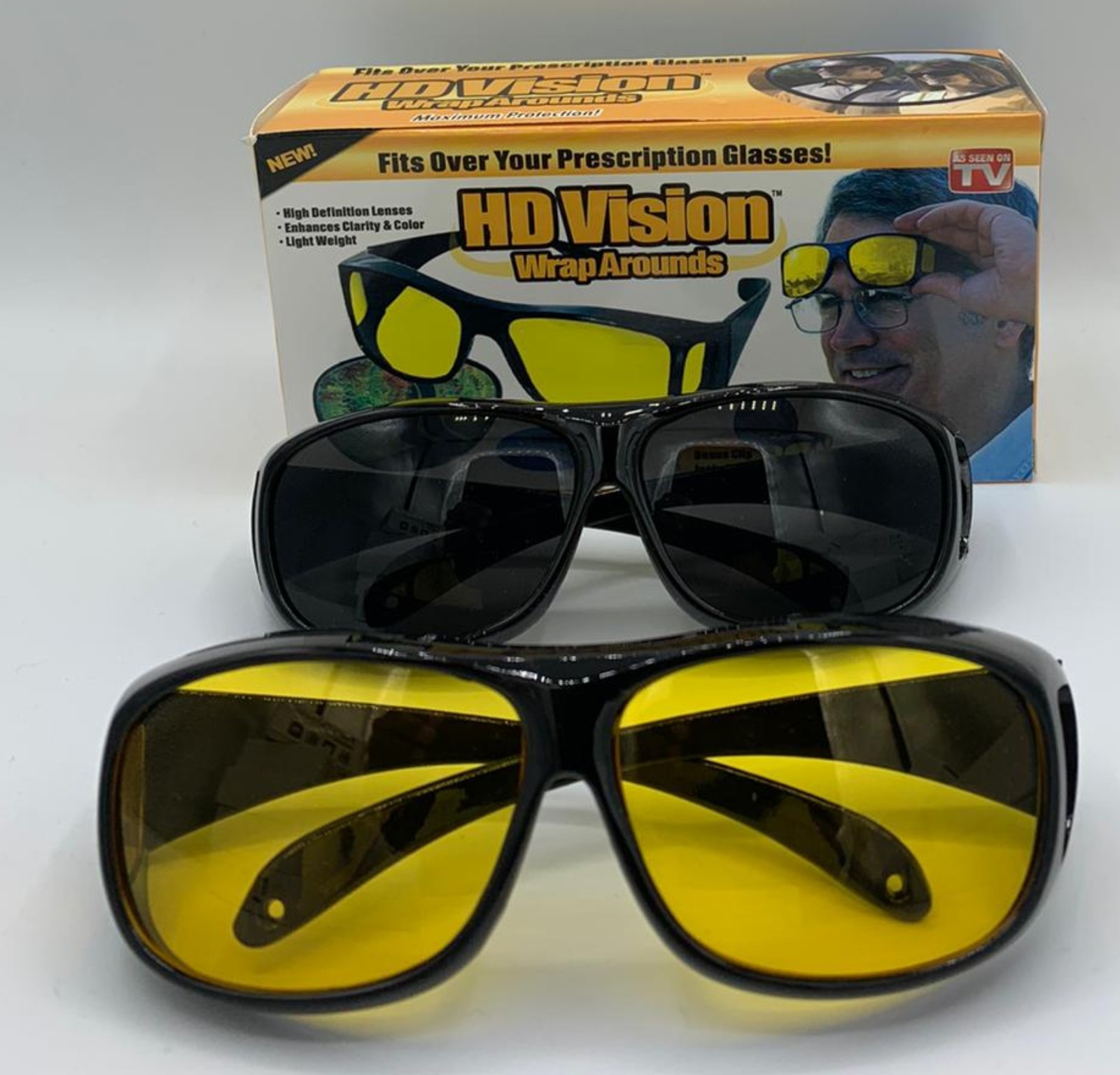 2 Pair set HD Night Vision Wraparound Fits OVER Glasses Sunglasses As Seen on TV