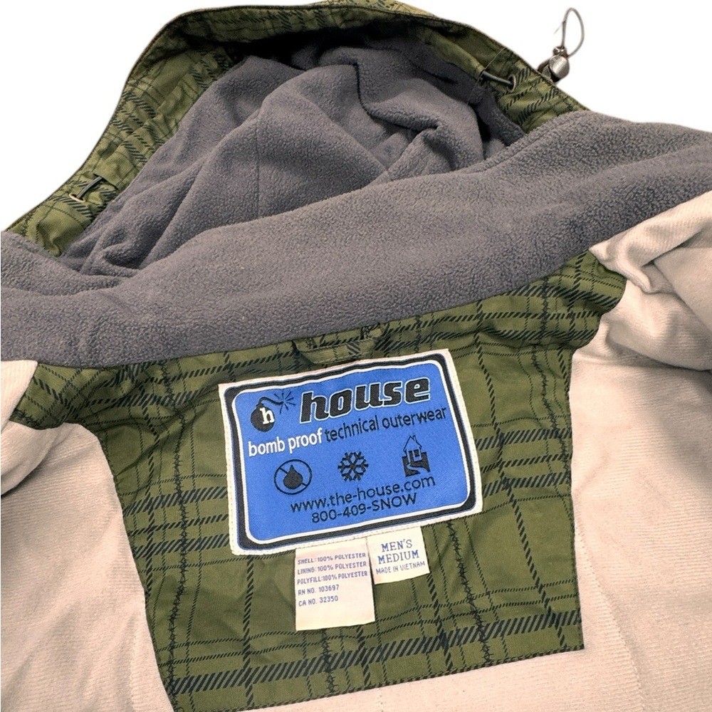 House Bomb Proof Green Plaid Snowboard Ski Jacket Men Large Waterproof Snow EUC