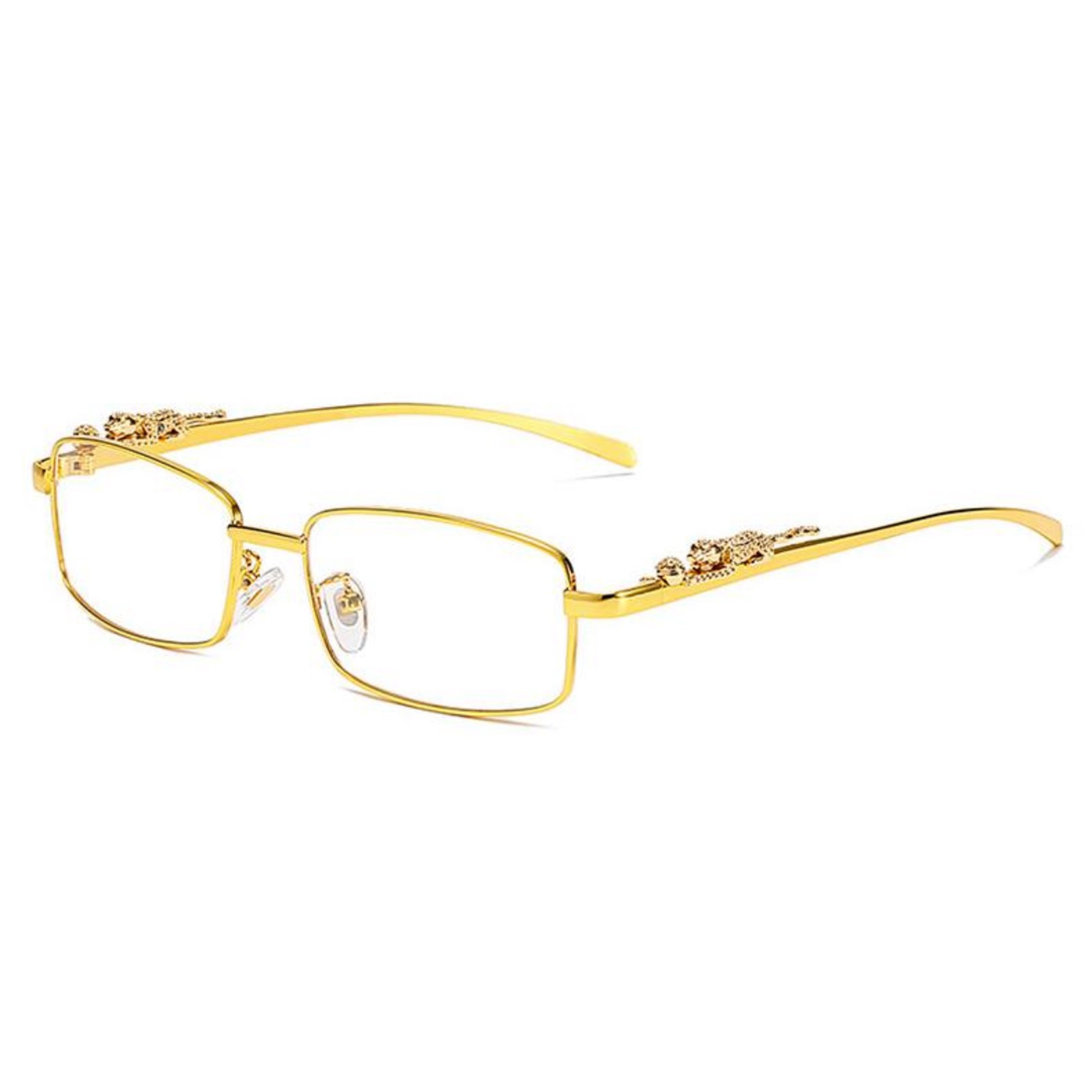 Luxury Leopard Clear Lens Gold Frame Hip Hop Retro Men’s Rectangular Glasses