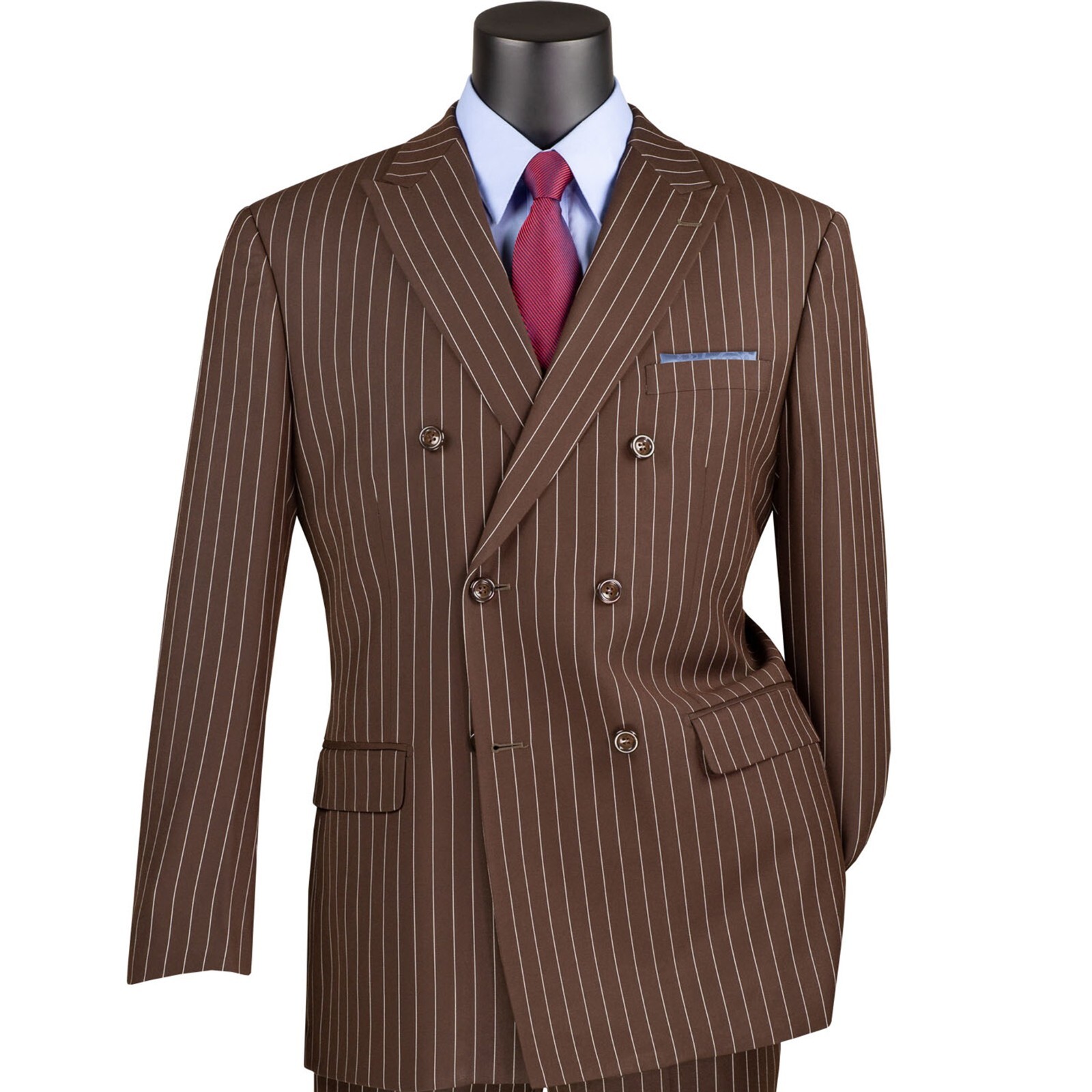 VINCI Men’s Gangster Pinstripe Double Breasted 6 Button Classic Fit Suit NEW