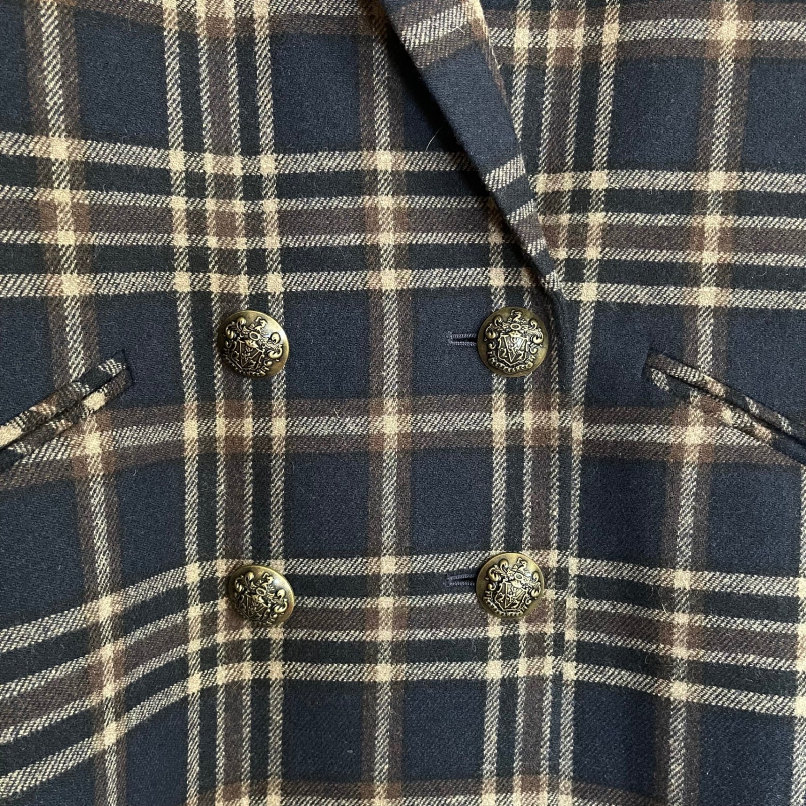 Veronica Beard Oria Dickey Jacket Ink Camel Size 8 Blue Tan Plaid Chic Academia
