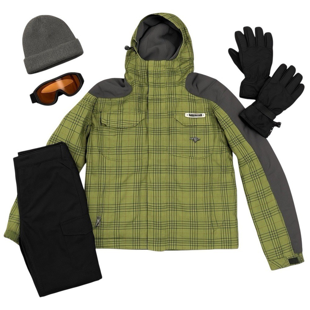 House Bomb Proof Green Plaid Snowboard Ski Jacket Men Large Waterproof Snow EUC