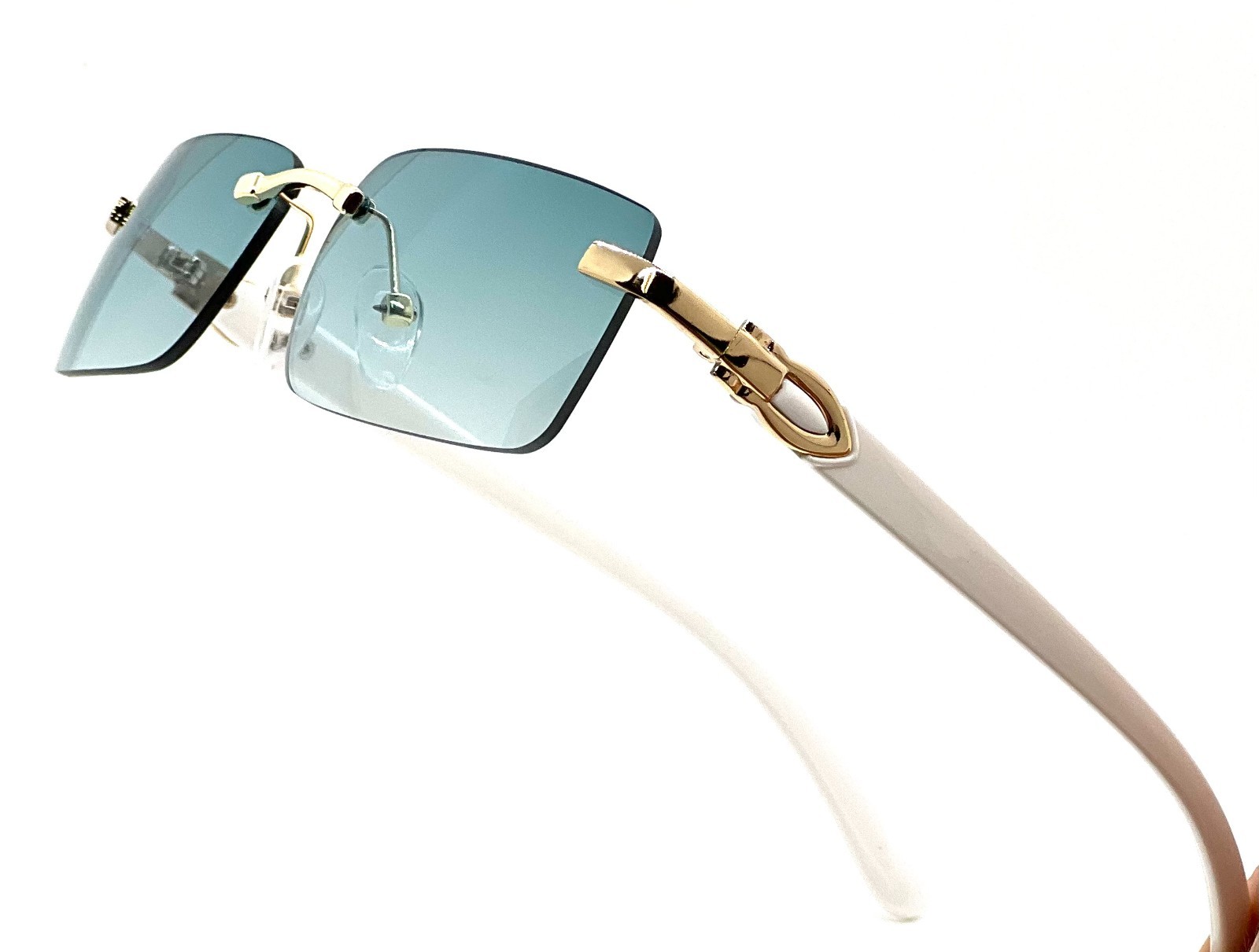 Black Tint Mens Rectangle Luxury Hip Hop Fashion Gold Frame Rimless Sunglasses