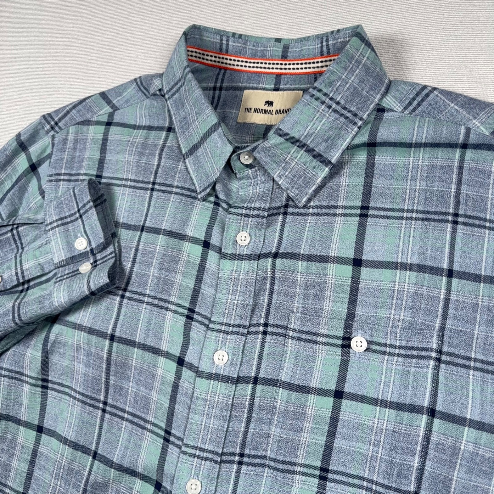 The Normal Brand Jasper Shirt Mens Size L Blue Plaid Cotton Long Sleeve Button
