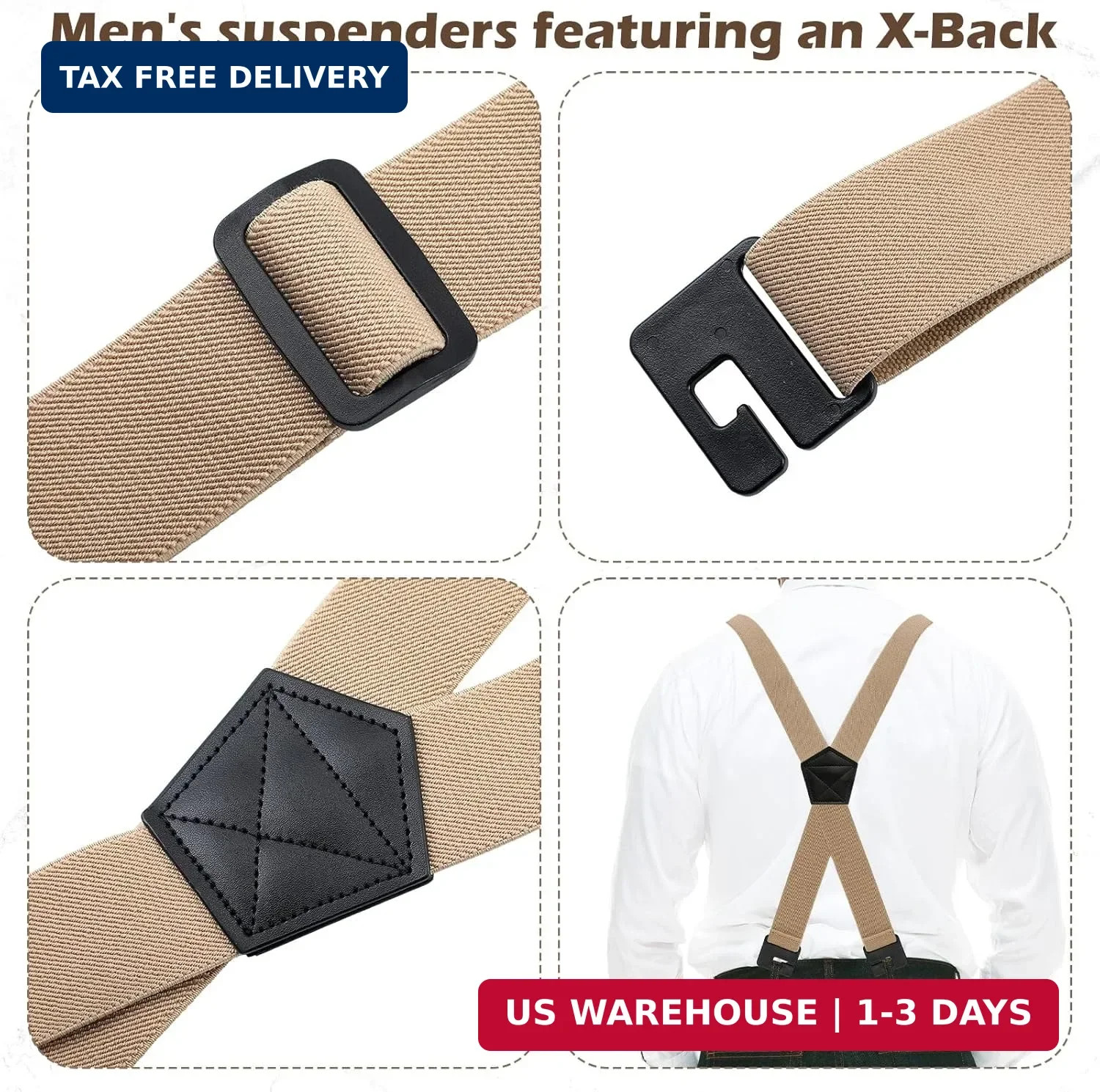 Janmercy Heavy Duty Suspenders for Men Under Clothing X Back 1.48″ Adjustable El