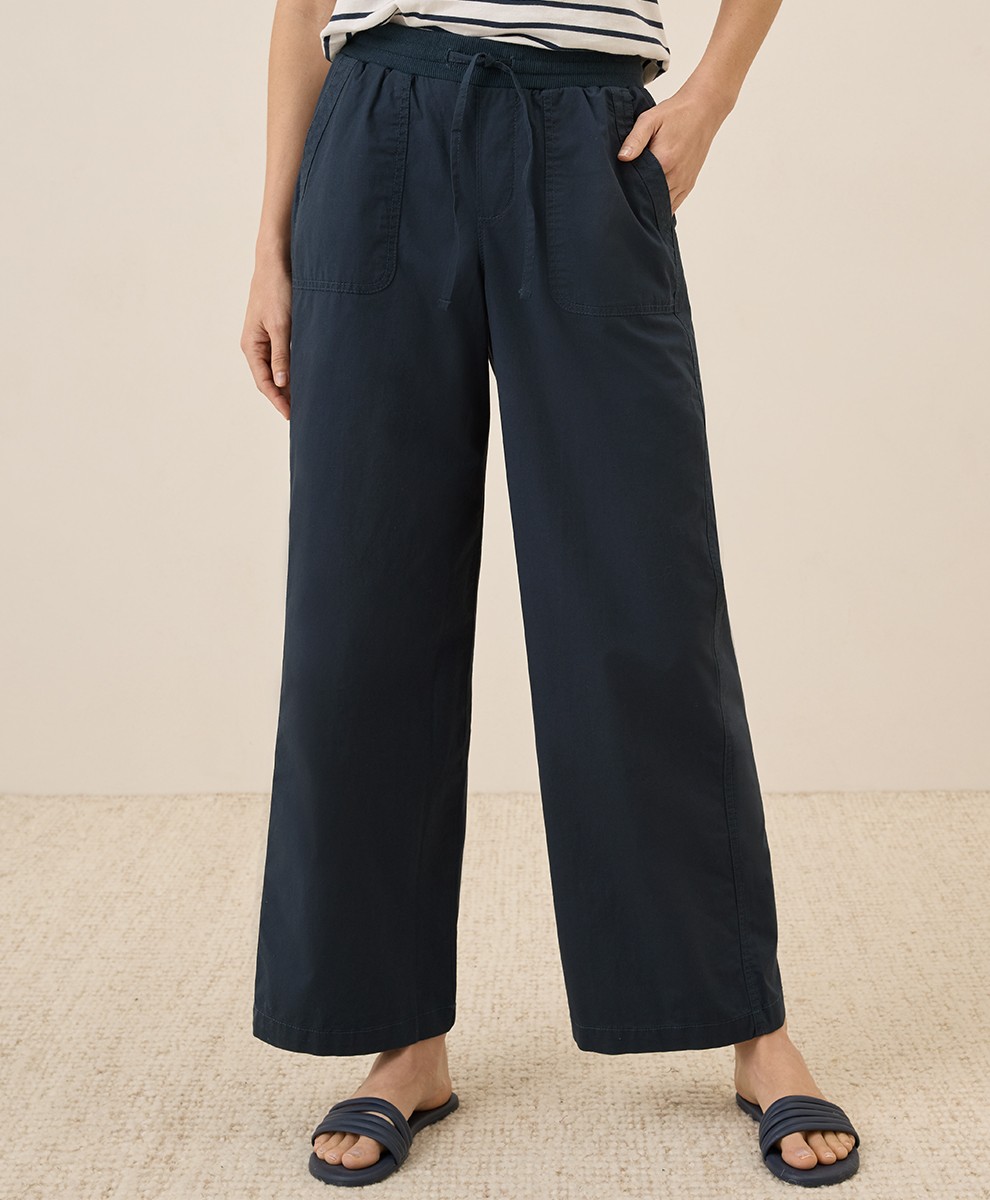 Pact Women’s Monterey Poplin Wide Leg Pant Medium Midnight Blue Comfortable Fit
