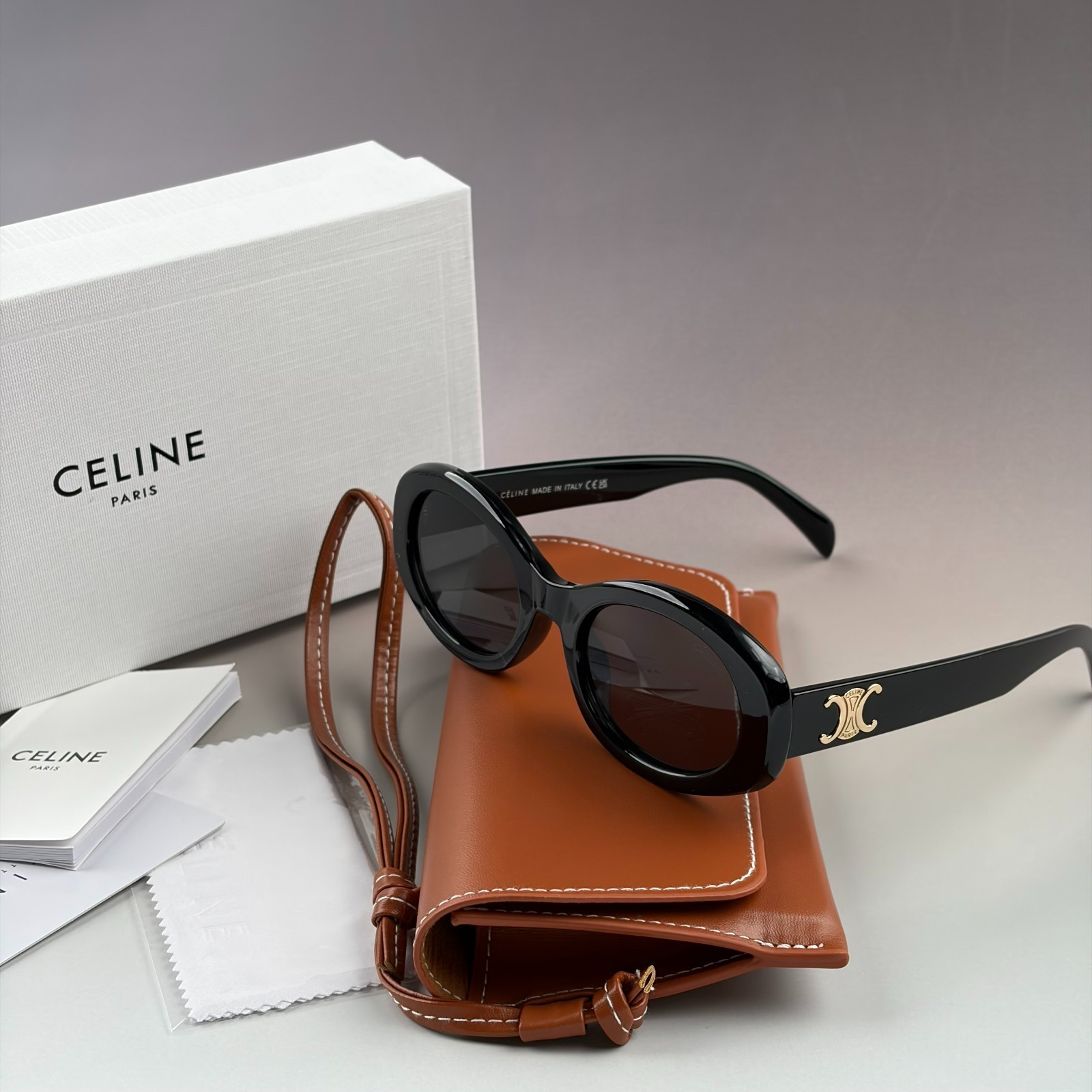 New In Box – Celine Triomphe Oval Women Sunglasses Black Designer Summer Travel
