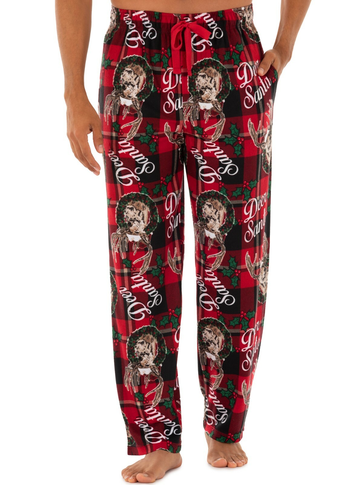 Fruit of the Loom Deer Santa Christmas Fleece Pajama Sleep Pants Mens S-5XL