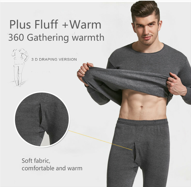 100% Cotton Men Winter Thermal Fleece Lined Long Johns Top Bottom Underwear Set