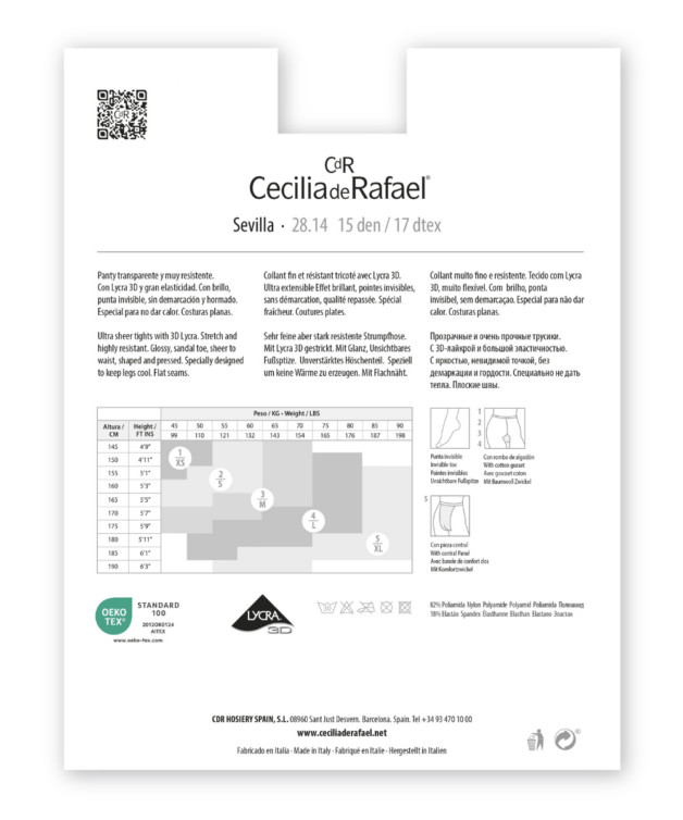 Cecilia de Rafael SEVILLA 15 Denier Glossy Shiny Sheer Pantyhose MADE IN ITALY