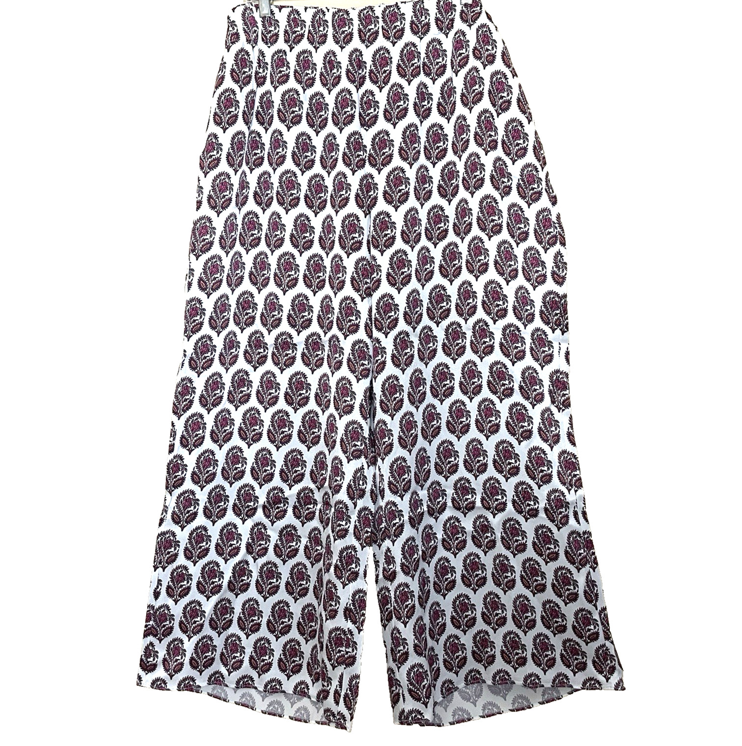 J. Crew Astrid Wide Leg Luster Crepe Pants 20 Bouquet Block Print Pull On BR787