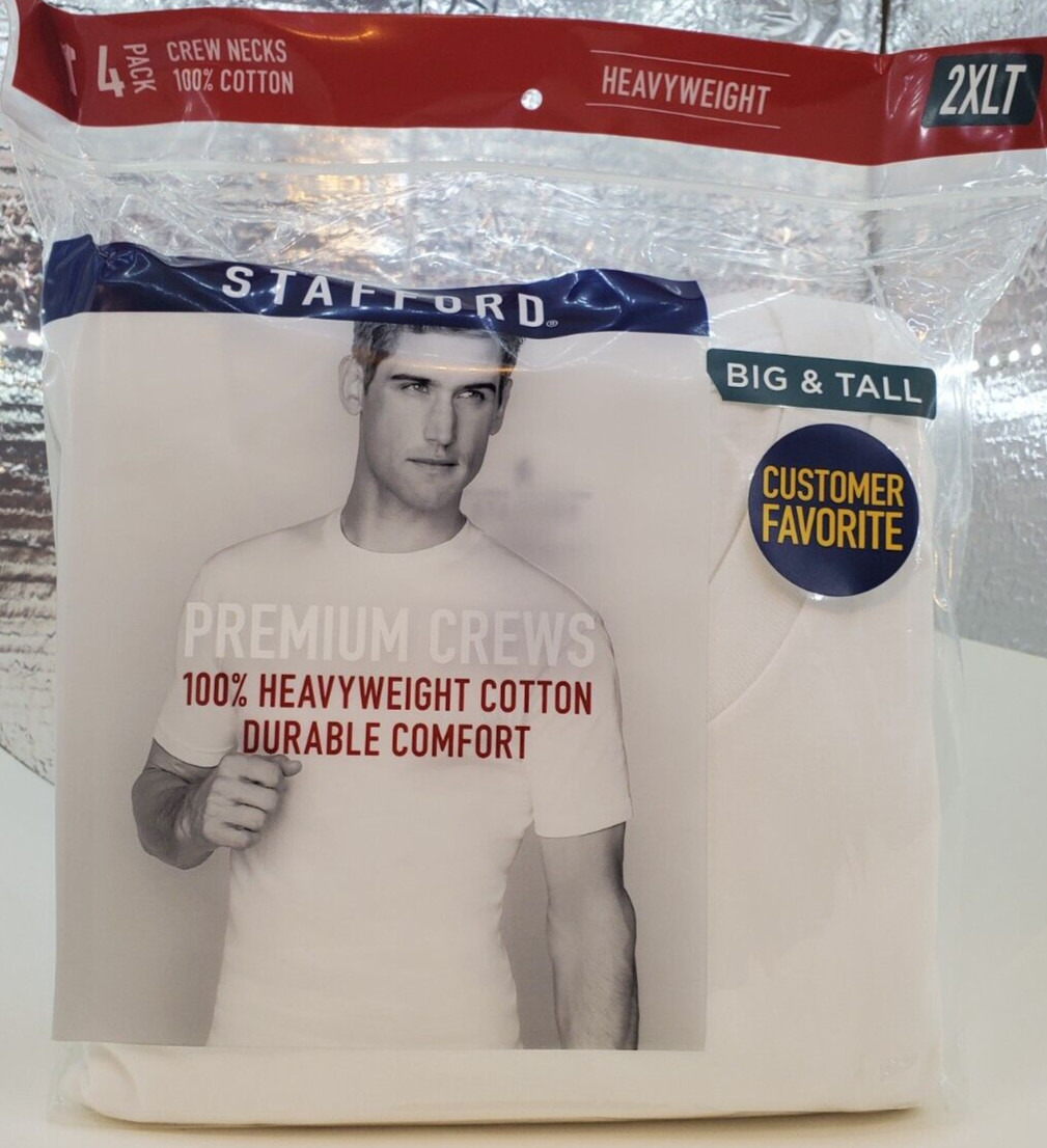 Stafford T Shirts Heavyweight 100% Cotton Crew Necks 2XL BIG & TALL (4-Pack)