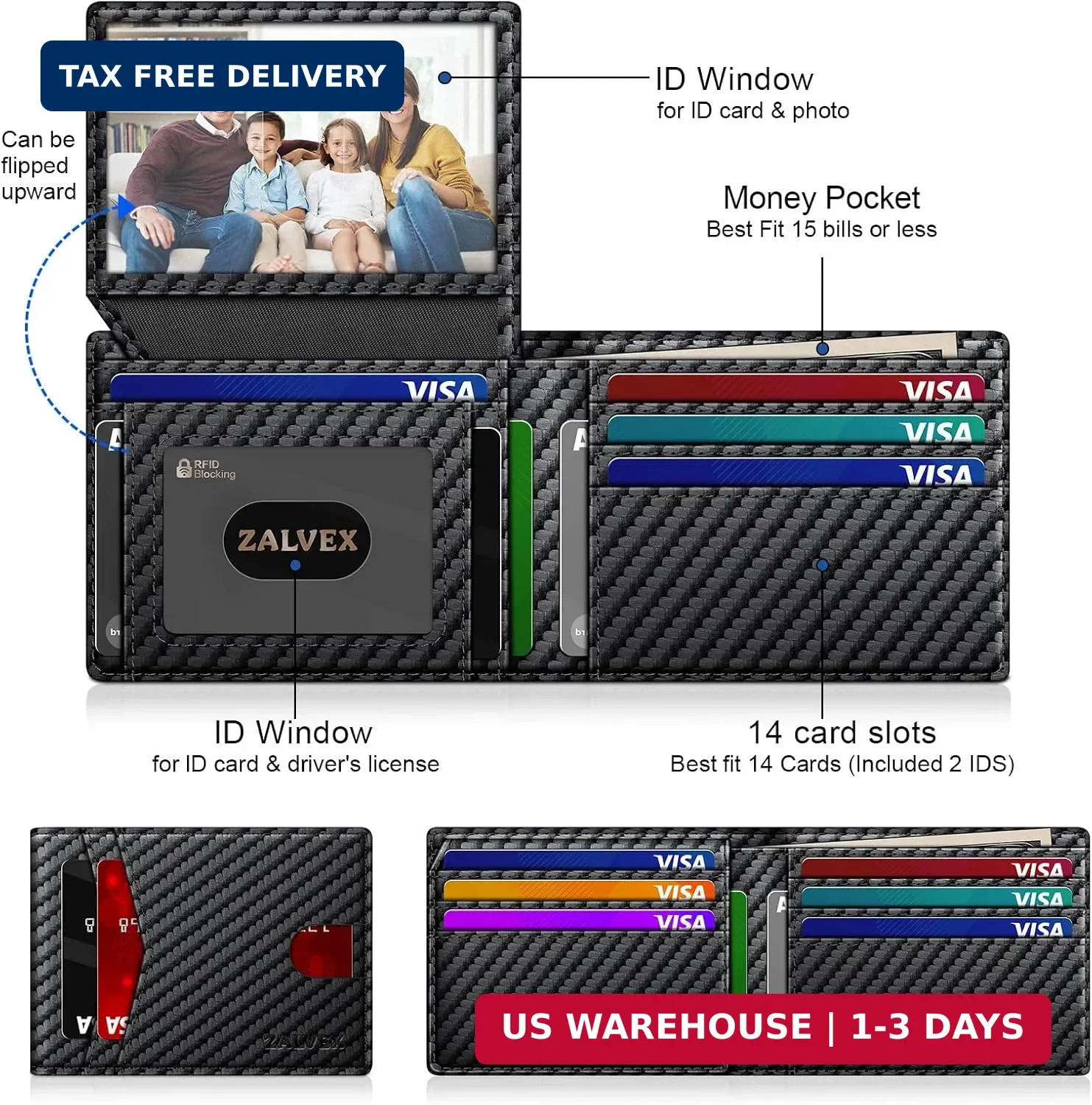 Wallet for Men Slim RFID Blocking Leather Credit Card Holder Wallet for 14 Cards