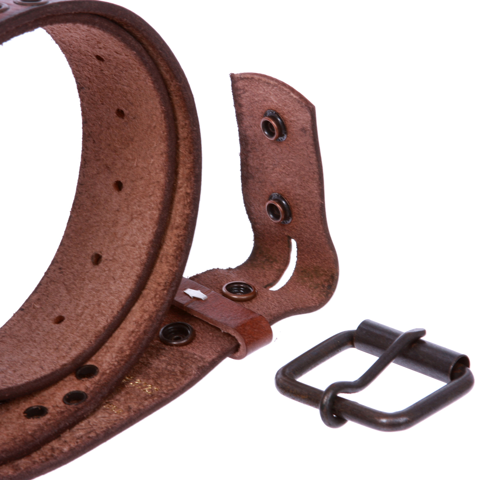 Snap On Oil Tanned Vintage Grommets Perforated Full Grain Solid Leather Belt