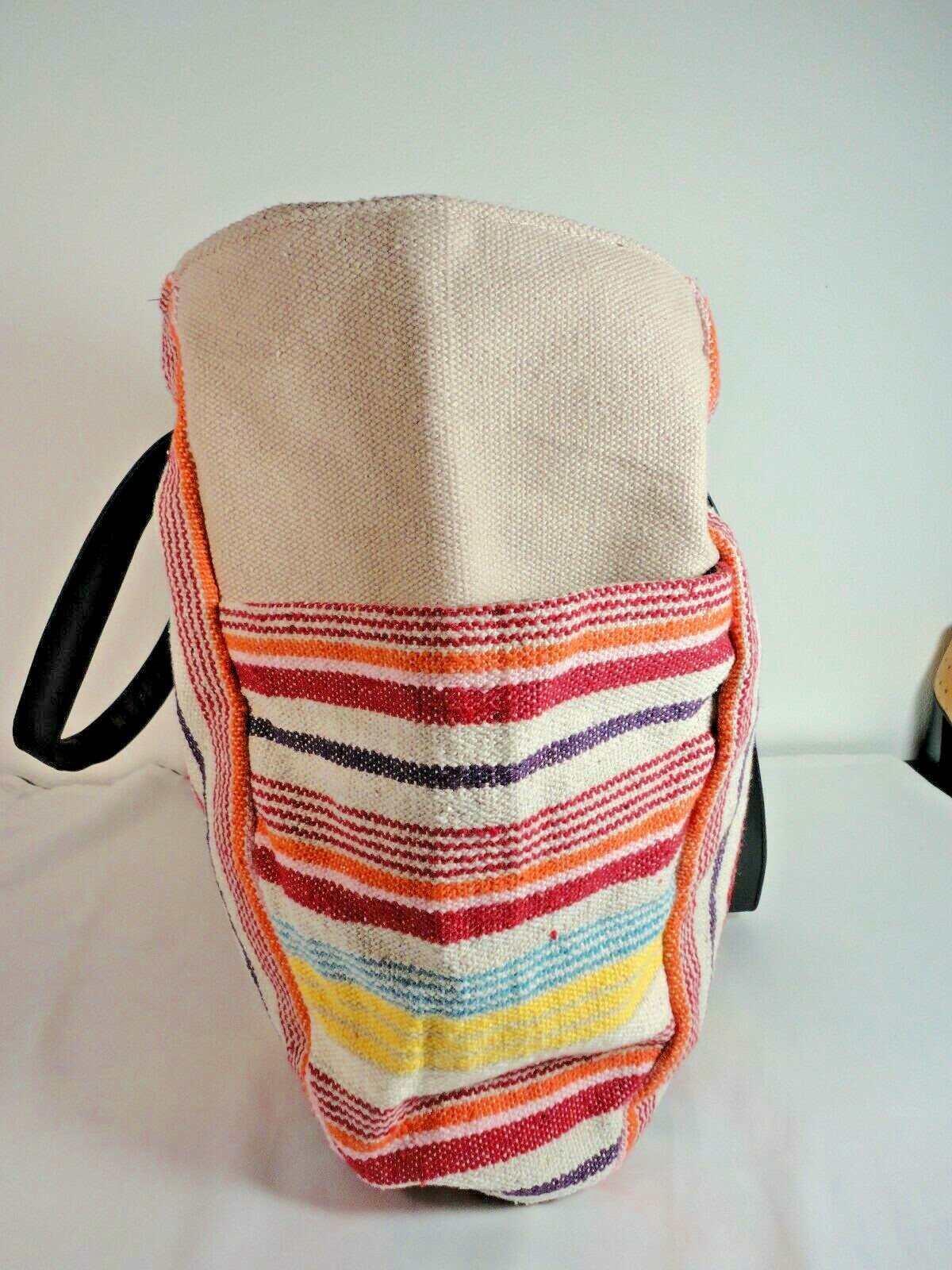 No Boundaries Caroline Multi Striped Boho Woven Cooler XL Tote Bag with Tassels
