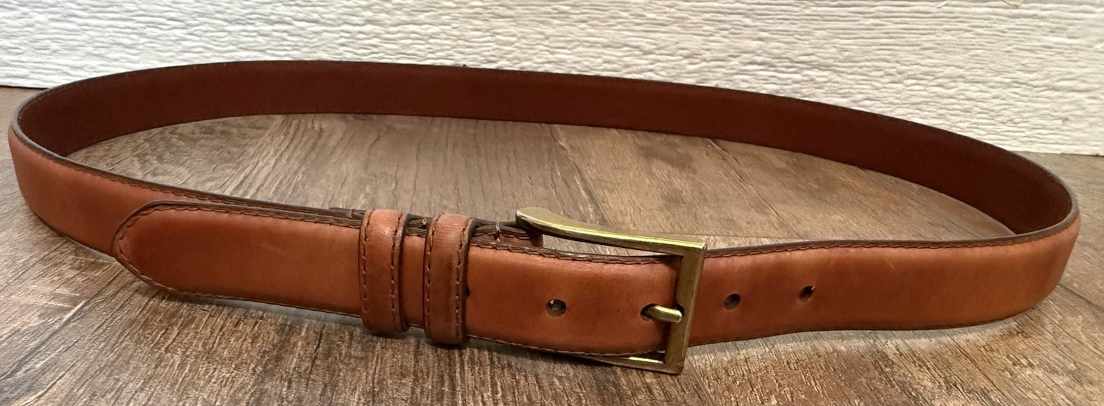 Men’s Italian Oil Tanned Cowhide Leather Belt Brown Brass Buckle Size 44