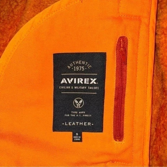 Avirex USA Mens Orange Leather B-3 Bomber Shearling Flight Jacket Size S to 3XL