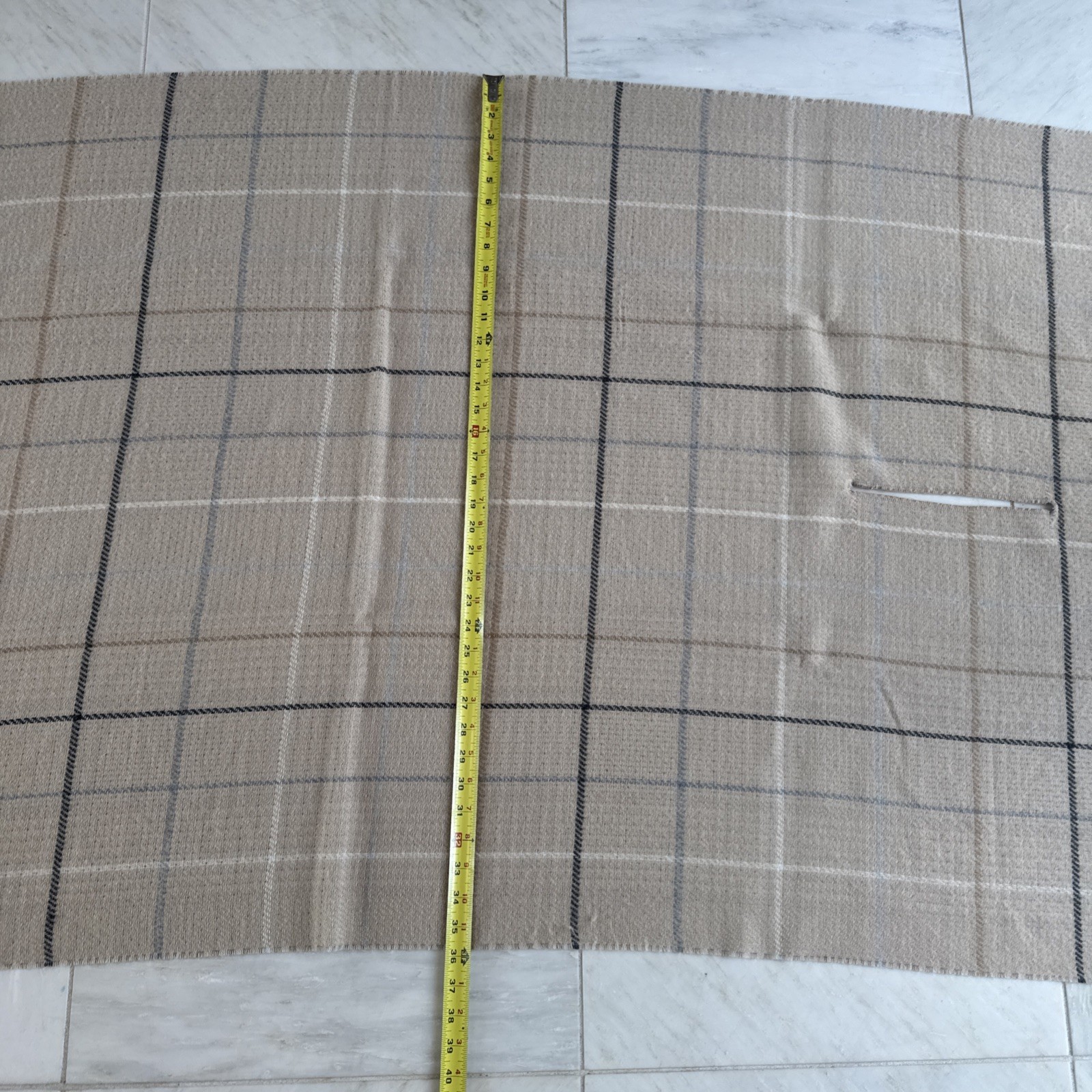 Soft Fringe Scarf Plaid Grey Beige White – 81” By 36” – Reversible W/ Hand Holes
