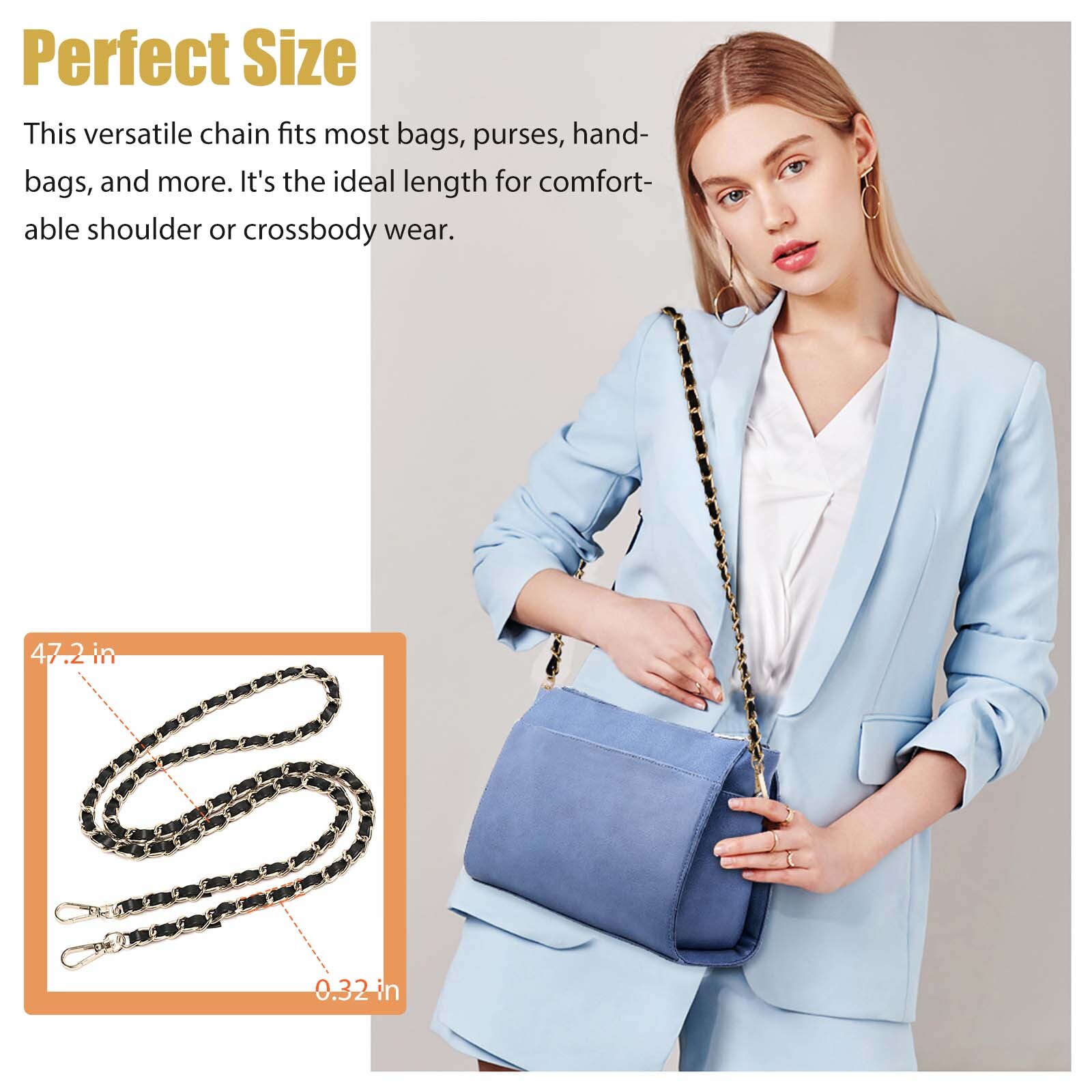 2PCS Replacement Metal PU Leather Bag Chain Strap Shoulder Crossbody for Handbag