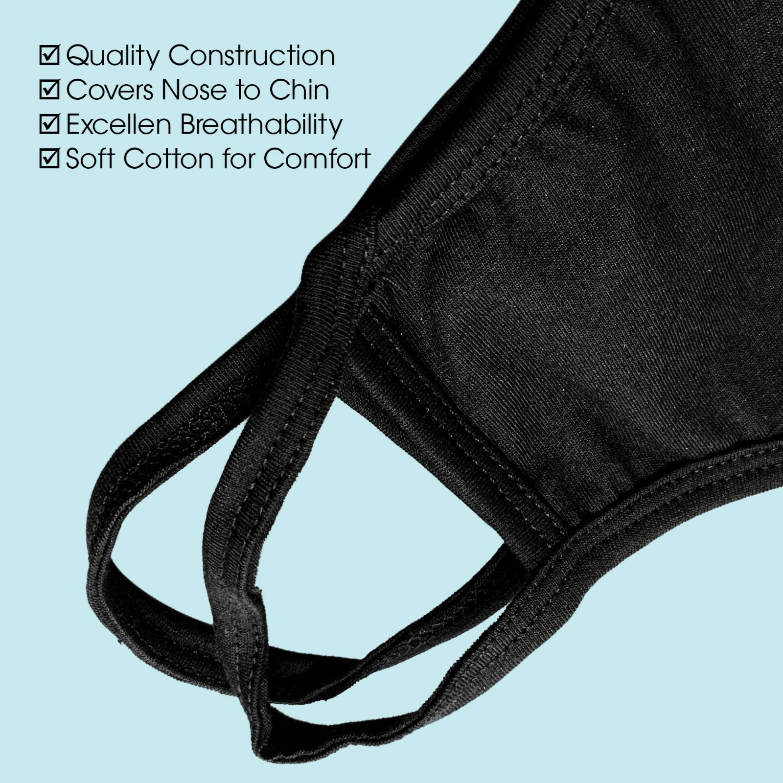 (10 Pack) Reusable Washable Soft Cotton Fashion Face Mask Premium Unisex (Black)