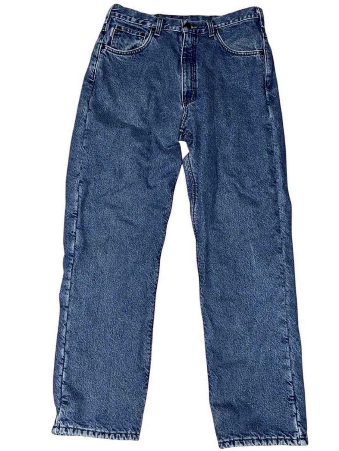 carhartt mens black insulated blue jeans size 34×32 relaxed fit