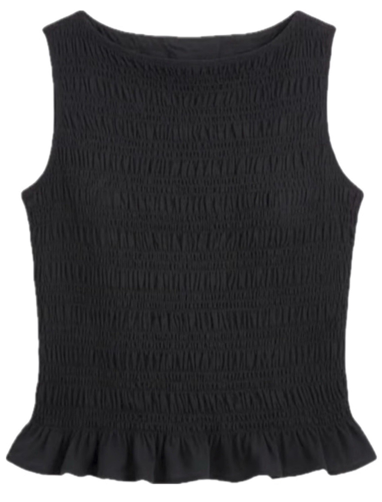 AND NOW THIS Black Smocked Textured Sleeveless Peplum Top Size Large NEW